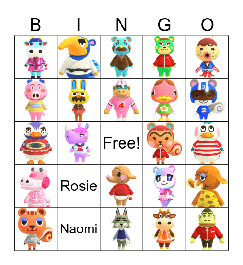 Animal Crossing Villager Hunting Bingo Card