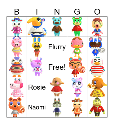 Animal Crossing Villager Hunting Bingo Card