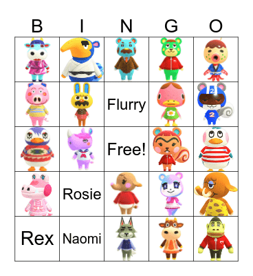 Animal Crossing Villager Hunting Bingo Card