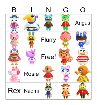 Animal Crossing Villager Hunting Bingo Card