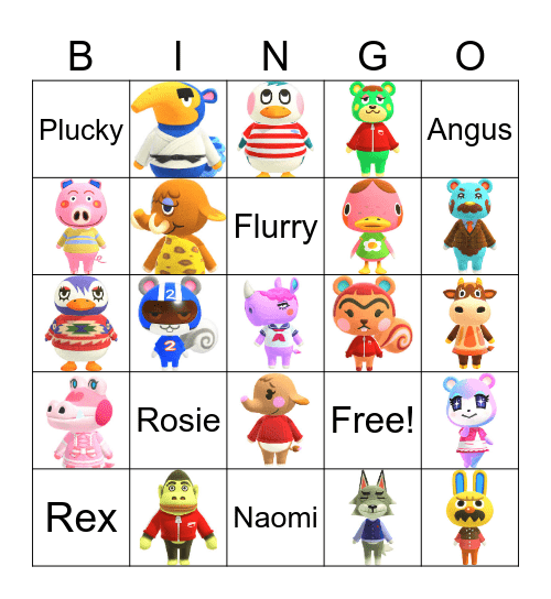 Animal Crossing Villager Hunting Bingo Card