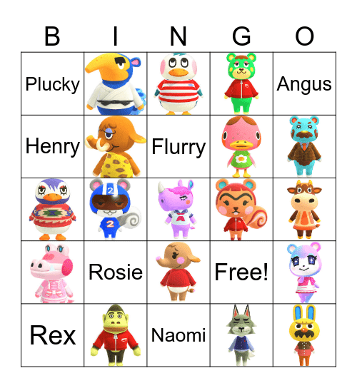 Animal Crossing Villager Hunting Bingo Card