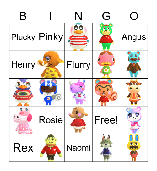 Animal Crossing Villager Hunting Bingo Card