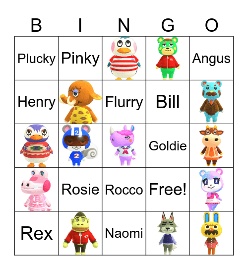 Animal Crossing Villager Hunting Bingo Card