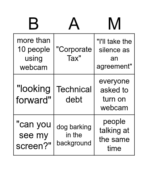 Planning Bingo Card