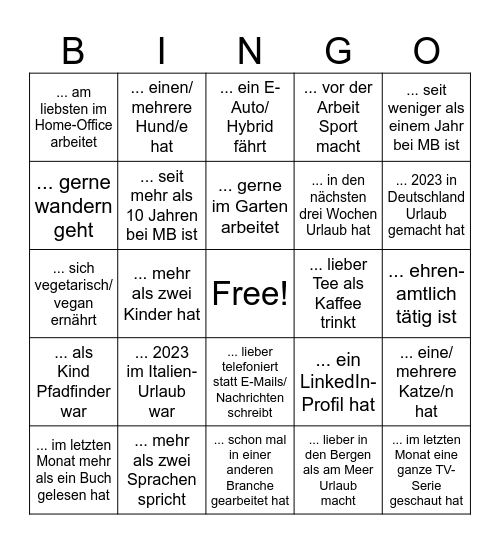 Finde eine Person, die... Bingo Card