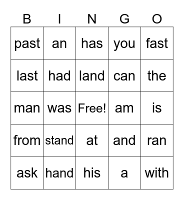 Level 1, lessons 1.1a-e Bingo Card