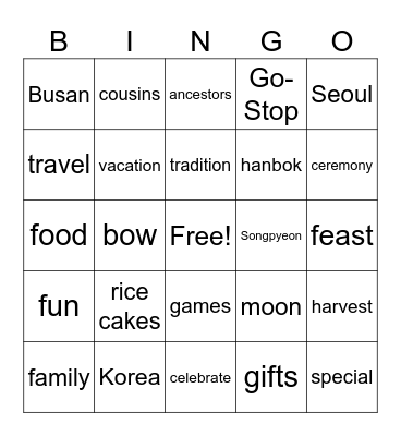 Chuseok Bingo Card