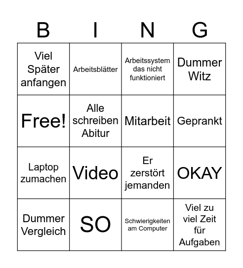 BIO Bingo Card