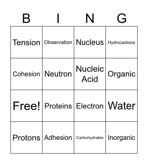 Unit 1 Bingo Card