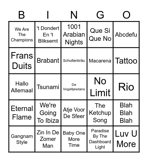 De Allerfoutste Muziekbingo Card