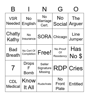 DMV Bingo Card