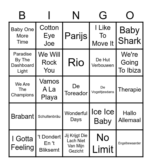 De Allerfoutste Muziekbingo Card