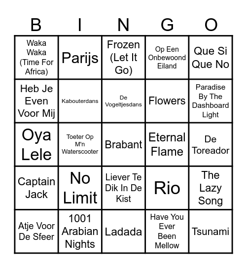De Allerfoutste Muziekbingo Card