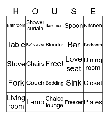 House Warming Bingo Card