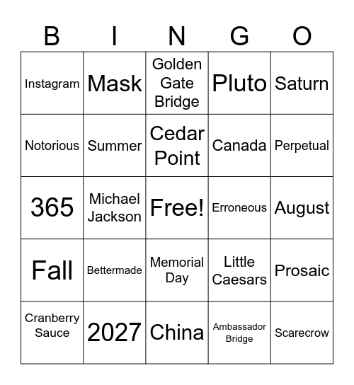 Vocabulary Terms Bingo Card