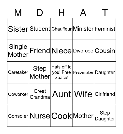 Mad Hatter Bingo Card