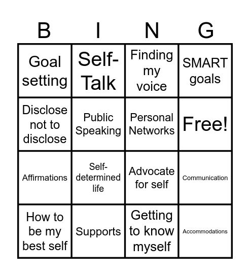 Self-Advocacy Bingo Card