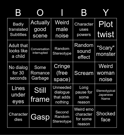an*me bingo Card