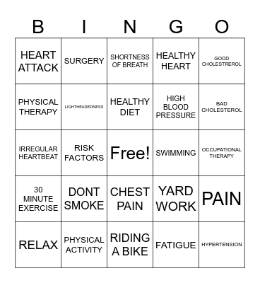 HEALTHY HEART BINGO Card