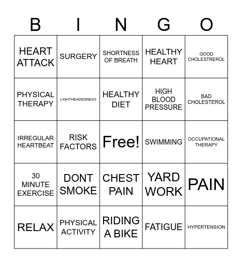 HEALTHY HEART BINGO Card