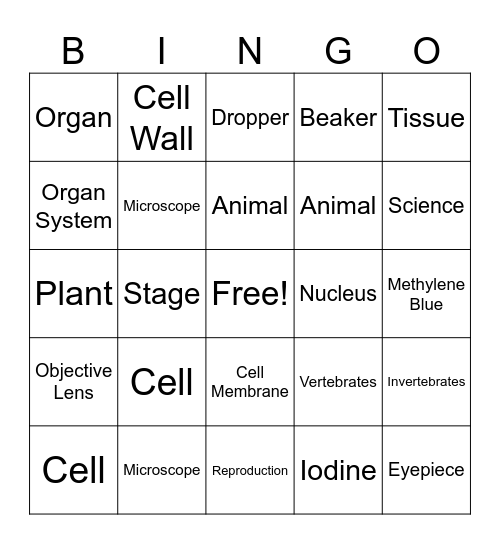 Cells Bingo Card