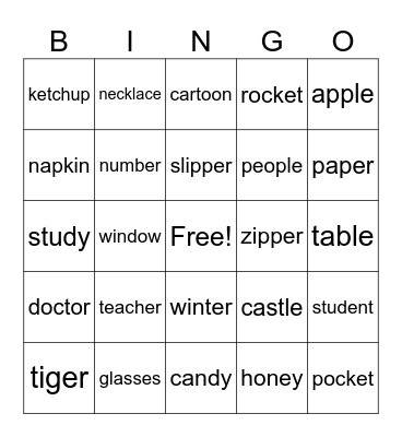 2-Syllable Words Bingo Card
