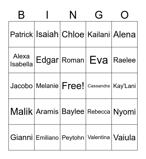 Friendship Bingo Card