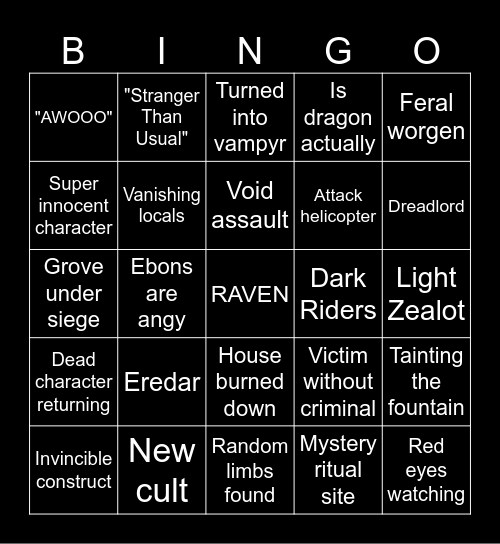 Duskwood Bingo Card