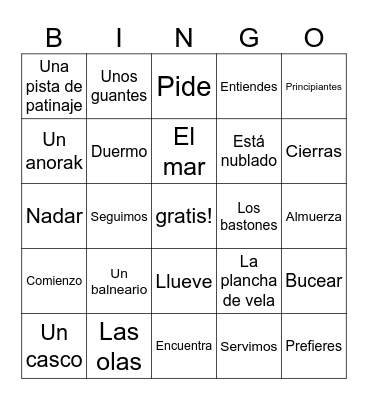 Español 2- Vocabulario y el presente Bingo Card