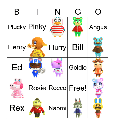 Animal Crossing Villager Hunting Bingo Card