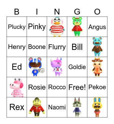 Animal Crossing Villager Hunting Bingo Card