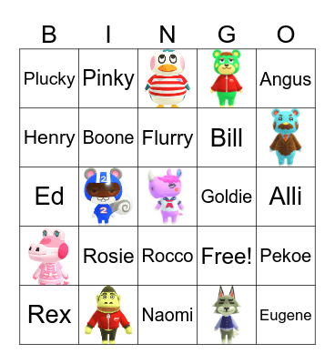 Animal Crossing Villager Hunting Bingo Card
