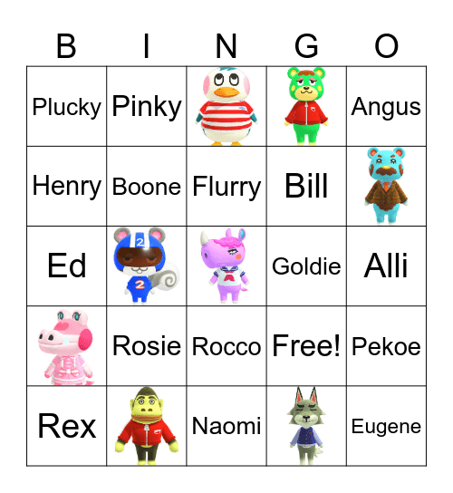 Animal Crossing Villager Hunting Bingo Card