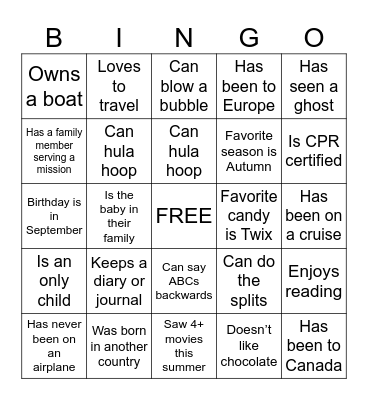 Get to Know You Bingo Card
