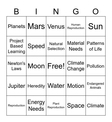 Science Bingo Card