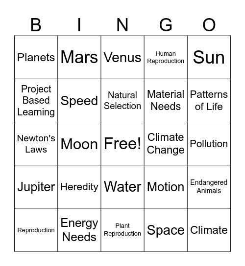 Science Bingo Card