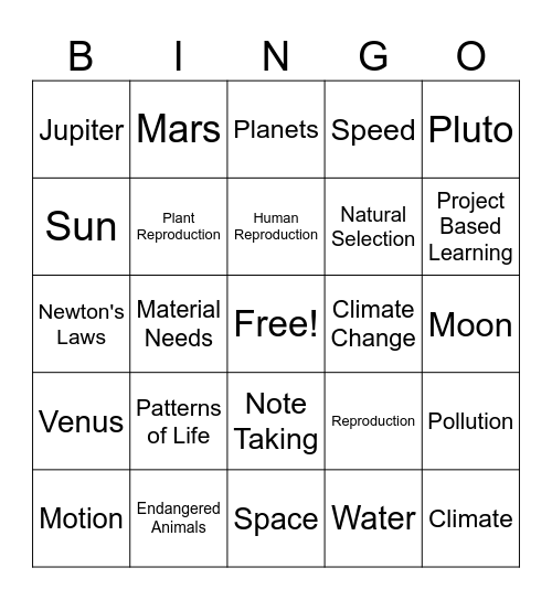 Science Bingo Card