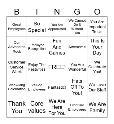 Customer Service Week Bingo Card