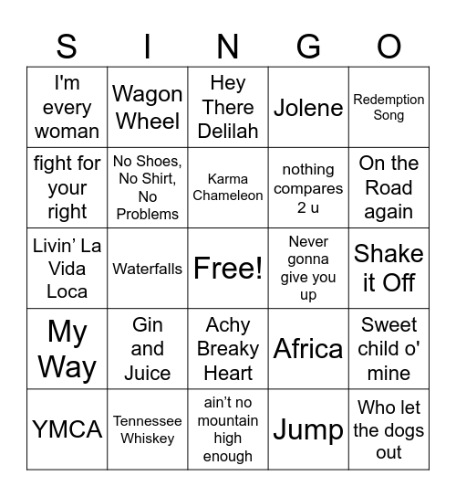Singo Bingo Card