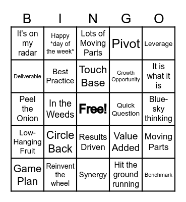 Corporate Jargon Bingo Card
