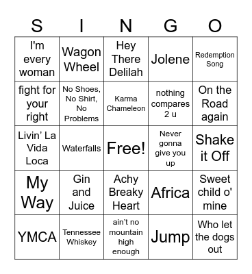 Singo Bingo Card