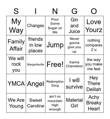 Singo Bingo Card