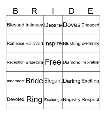 Haemi's Bridal Shower Bingo Card
