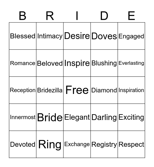 Haemi's Bridal Shower Bingo Card