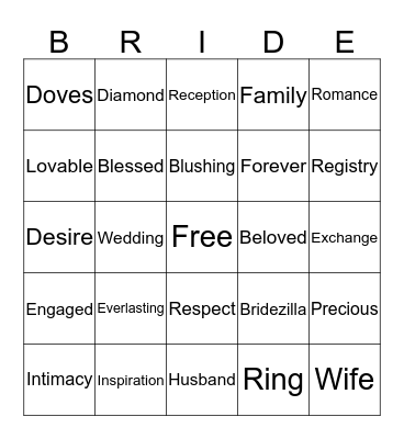 Haemi's Bridal Shower Bingo Card