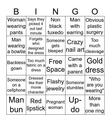 Red Carpet Bingo Card