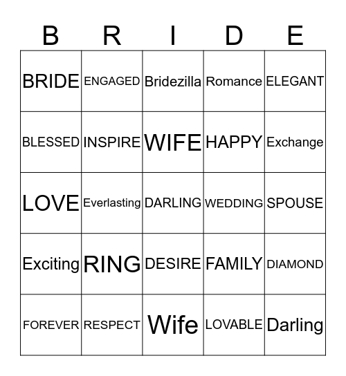 HAEMI's Bridal Shower Bingo Card
