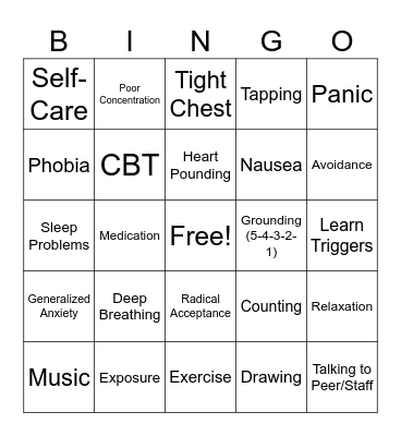 Anxiety Bingo Card