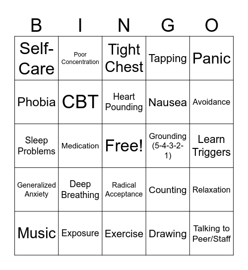 Anxiety Bingo Card